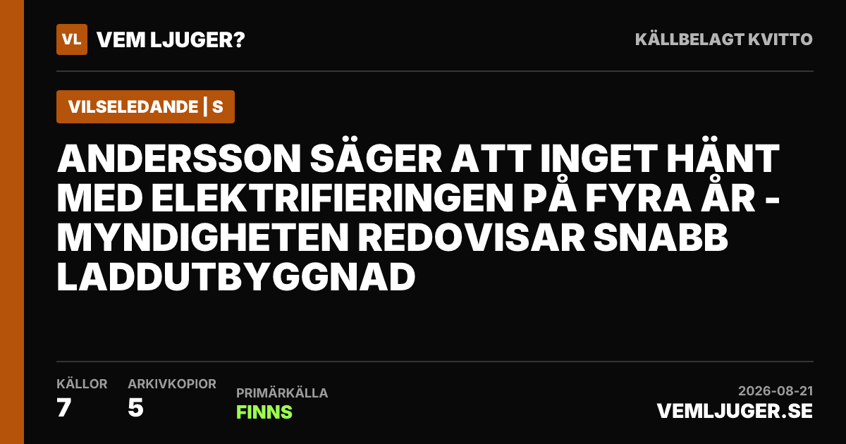 Delningskort: Andersson säger att inget hänt med elektrifieringen på fyra år - myndigheten redovisar snabb laddutbyggnad